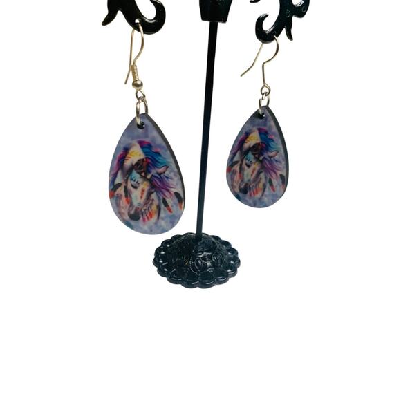 Unicorn Hook Pierced Earrings Lightweight Double Sided 2.4" Drop - Picture 4 of 7